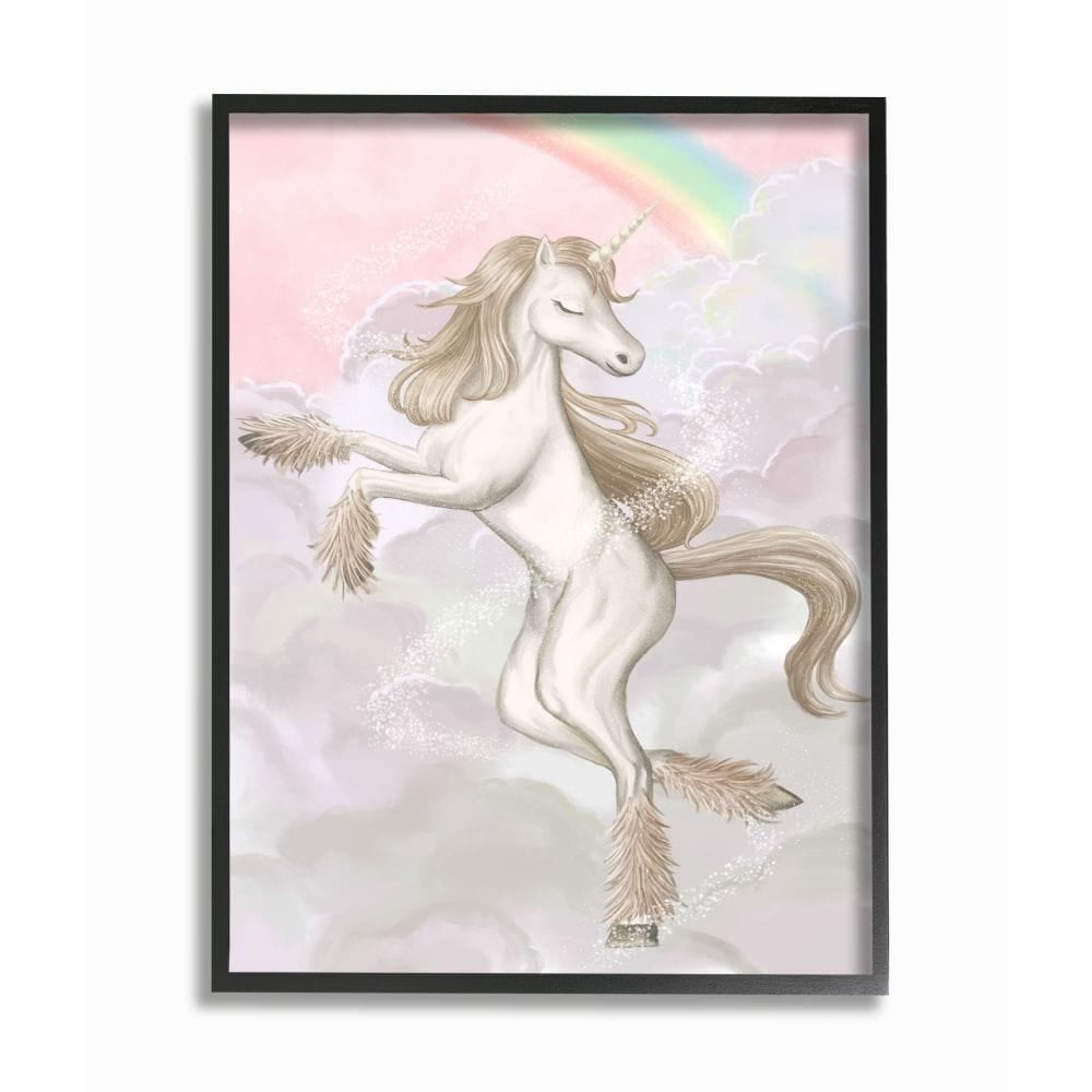 Stupell Industries Glam Unicorn Sparkle Rainbow Pink Cloud Girl Design Framed Wall Art Design by Ziwei Li, 24" x 30", Black Framed