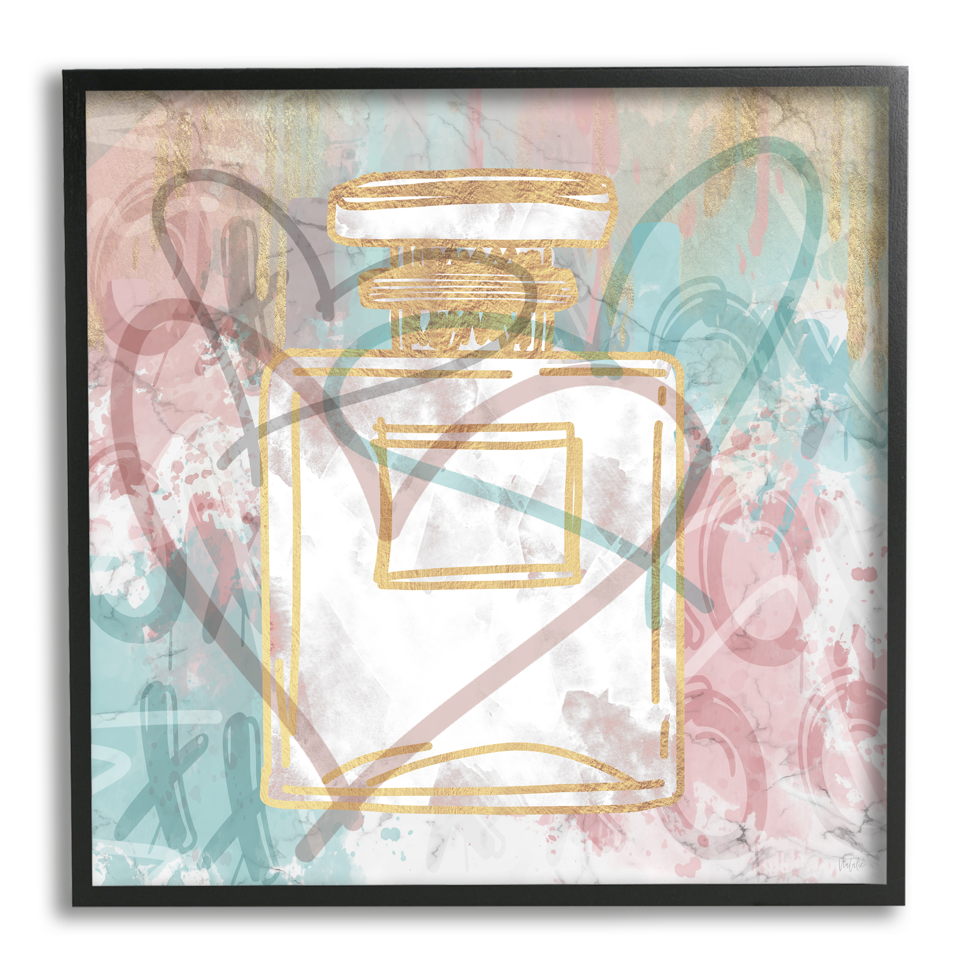 Stupell Industries Glam Urban Pattern Perfume Abstract Painting Black Framed Art Print Wall Art, 12 x 12