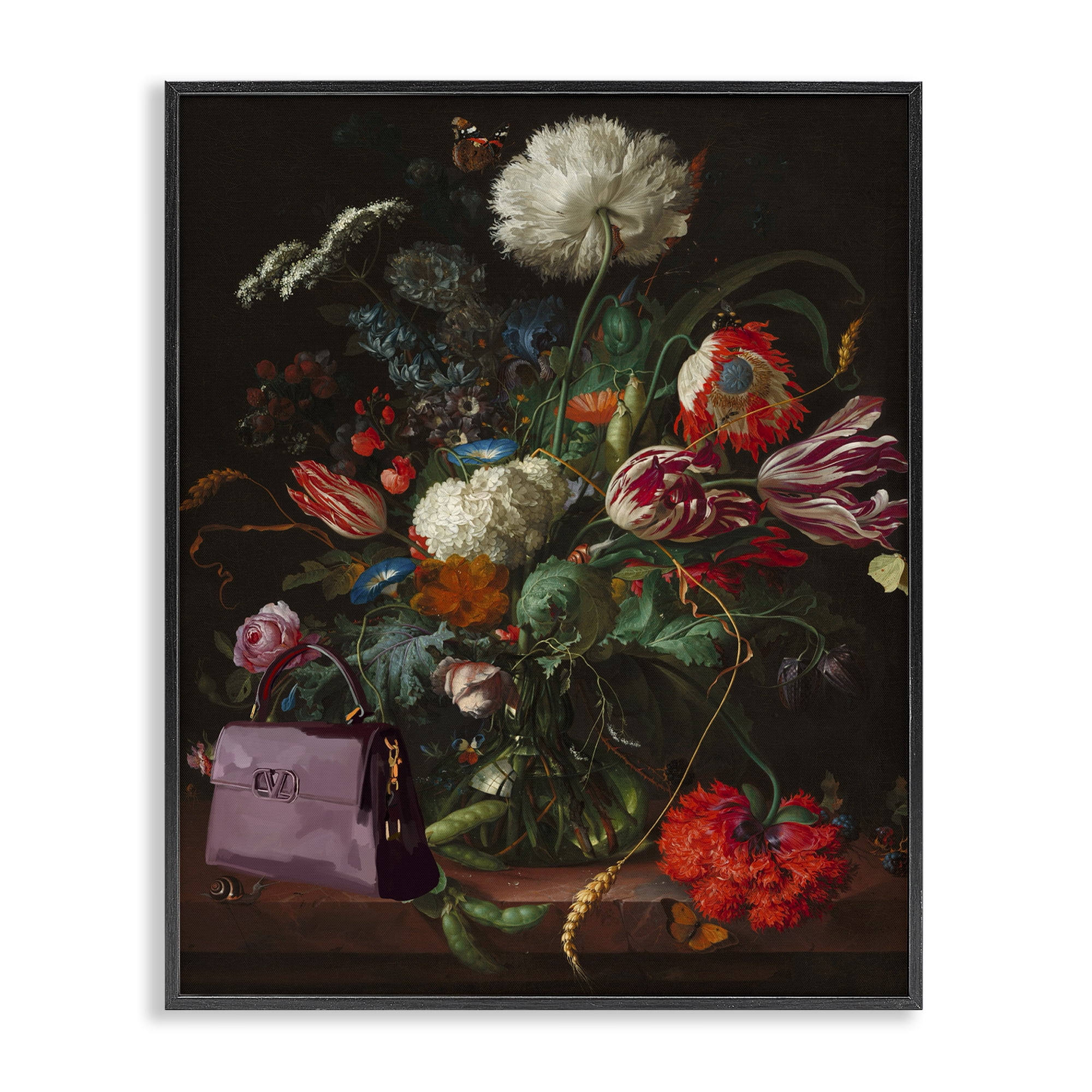 Stupell Industries Glam Vintage Bouquet Botanical & Floral Painting Black Framed Art Print Wall Art, 24 x 30