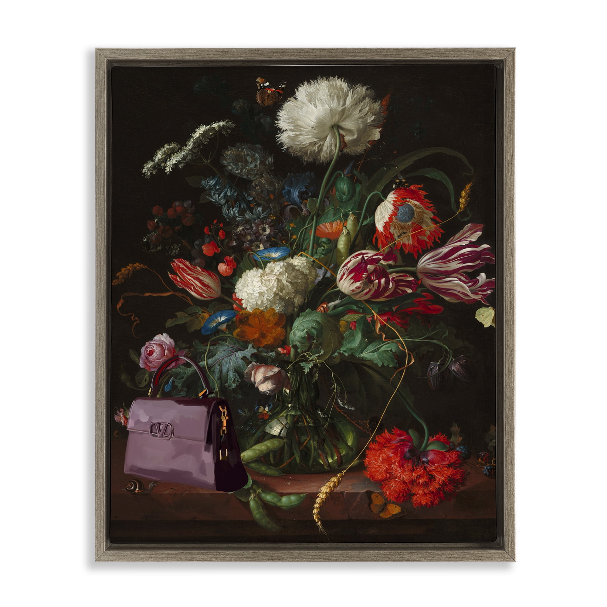 Stupell Industries Glam Vintage Bouquet Botanical & Floral Painting Brown Floater Framed Art Print Wall Art, 25 x 31