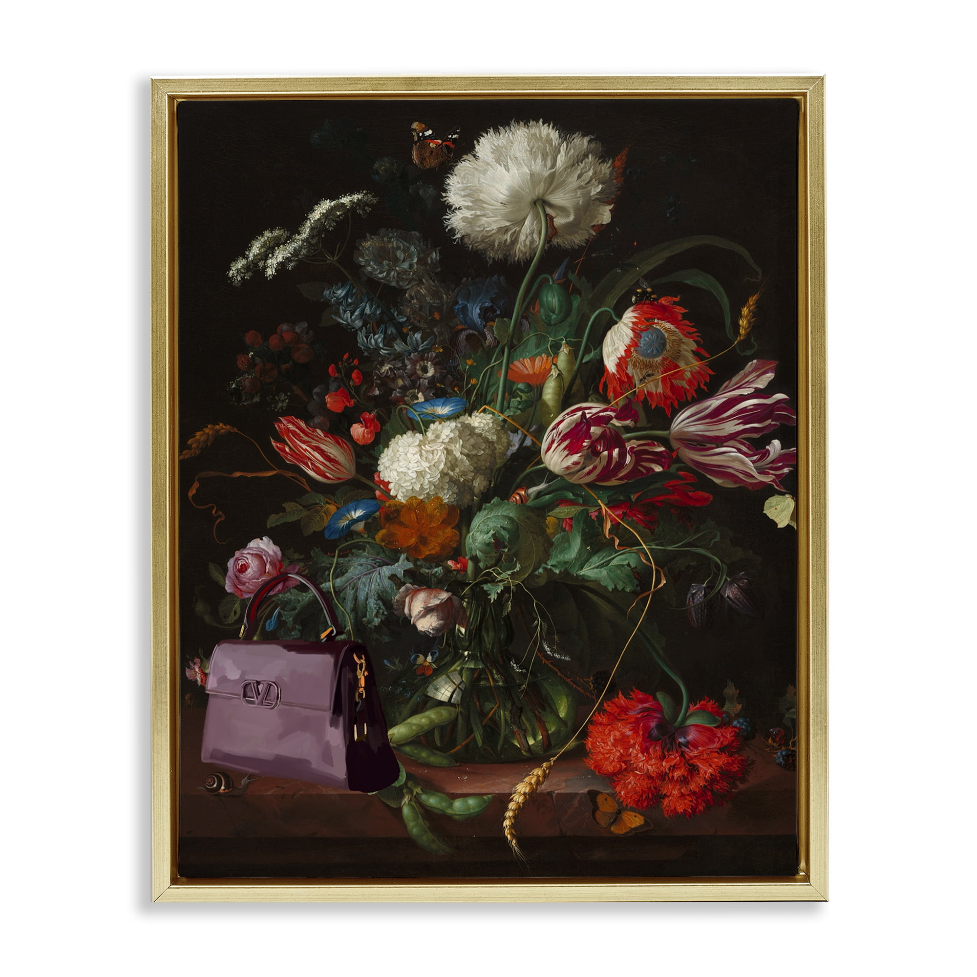 Stupell Industries Glam Vintage Bouquet Botanical & Floral Painting Gold Floater Framed Art Print Wall Art, 25 x 31