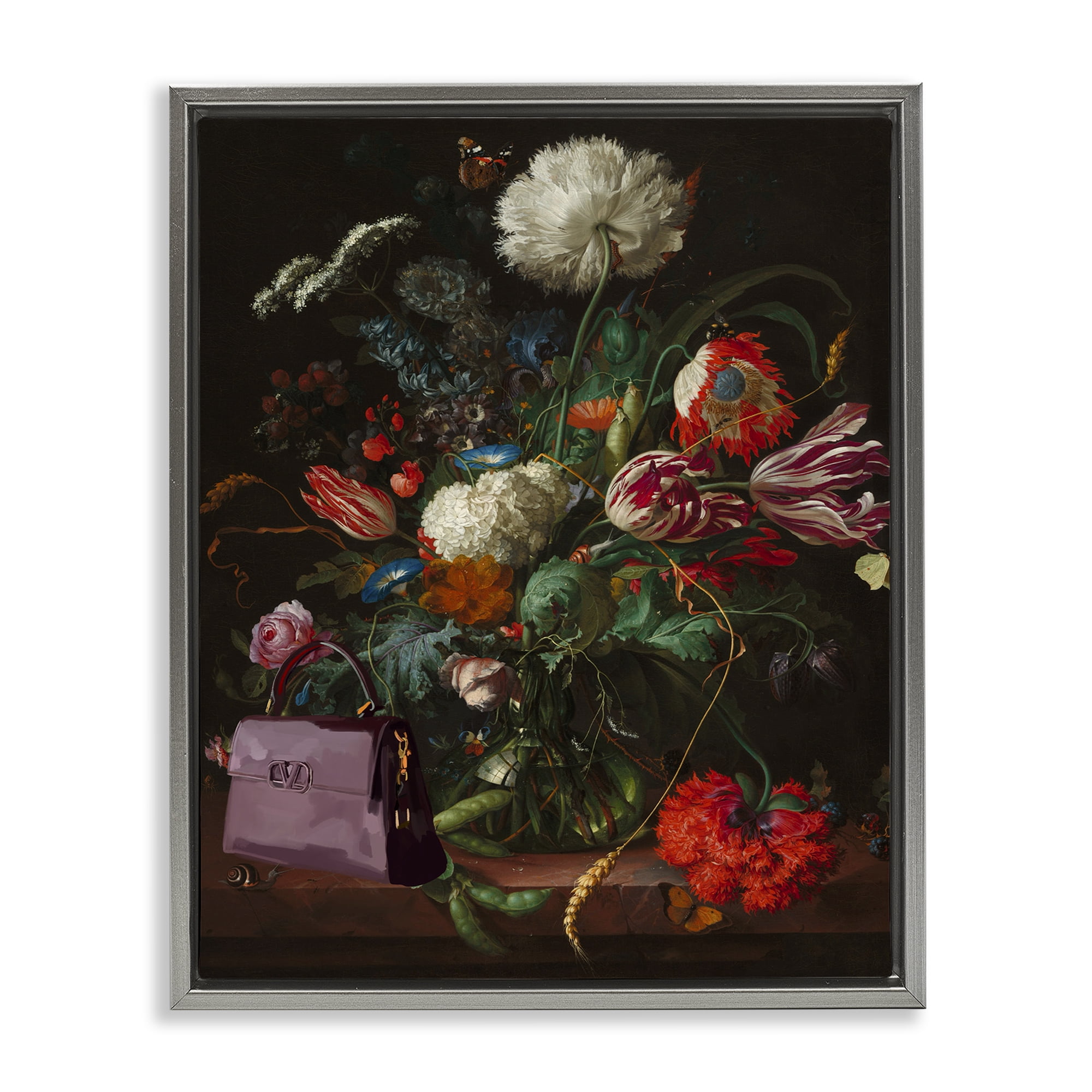 Stupell Industries Glam Vintage Bouquet Botanical & Floral Painting Gray Floater Framed Art Print Wall Art, 25 x 31
