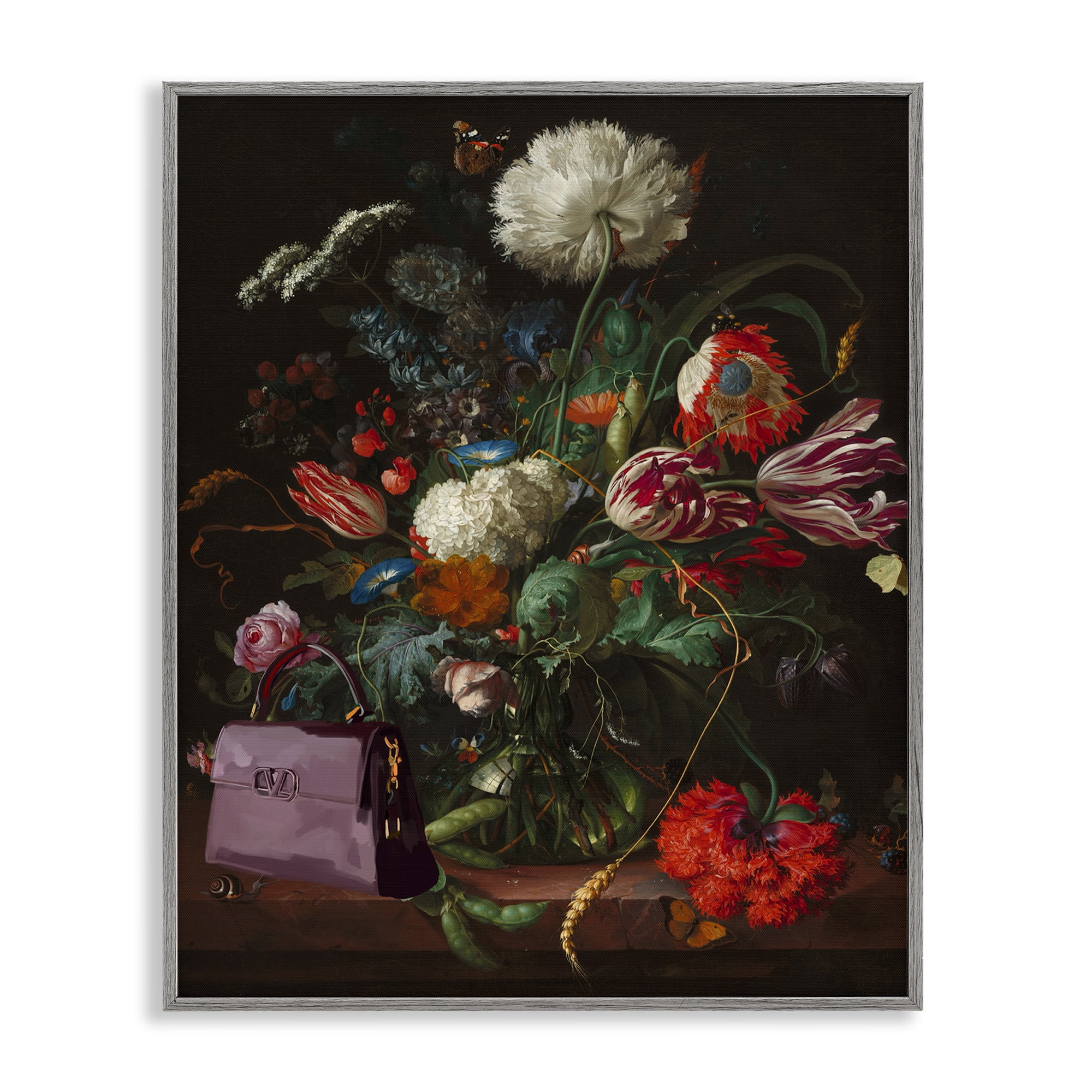 Stupell Industries Glam Vintage Bouquet Botanical & Floral Painting Gray Framed Art Print Wall Art, 11 x 14