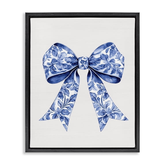 Stupell Industries Glam Vintage Toile Flower Ribbon Black Floating Frame Canvas Art, 17 x 21, by Lettered and Lined