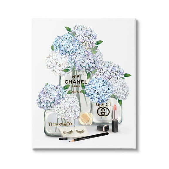 Stupell Industries Glam White Blue Hydrangeas Designer Perfume Bottles Lipstick Illustration, 30 x 40, Design by Ziwei Li