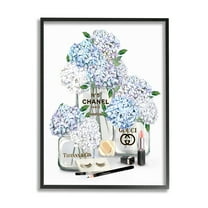 Stupell Industries Glam White Blue Hydrangeas Designer Perfume Bottles Lipstick Illustration Graphic Art Black Framed Art Print Wall Art, 11x14, by Ziwei Li