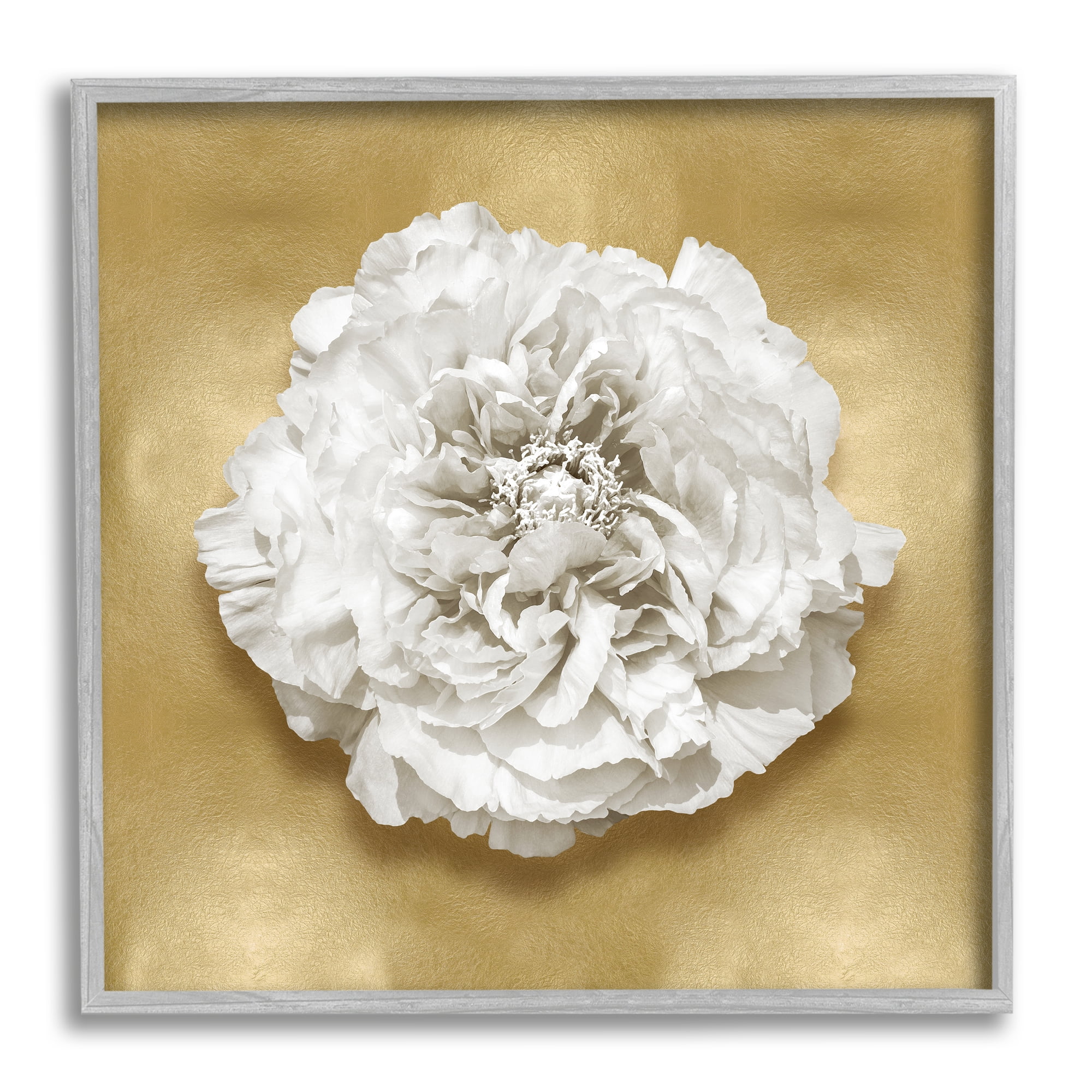 Stupell Industries Glam White Carnation Botanical & Floral Painting Gray Framed Art Print Wall Art, 17 x 17