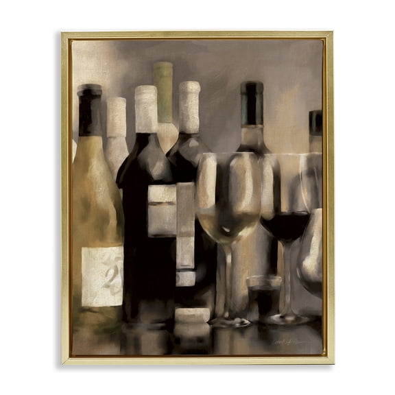Stupell Industries Glam Wine Bottles on Bar Gold Floating Frame Canvas Art, 17 x 21, by Carol Robinson