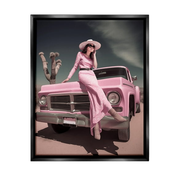 Stupell Industries Glam Woman in Desert Transportation Photography Black Floater Framed Canvas Art Print Wall Art, 17 x 21