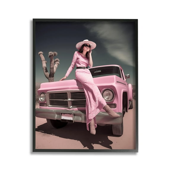 Stupell Industries Glam Woman in Desert Transportation Photography Black Framed Art Print Wall Art, 11 x 14