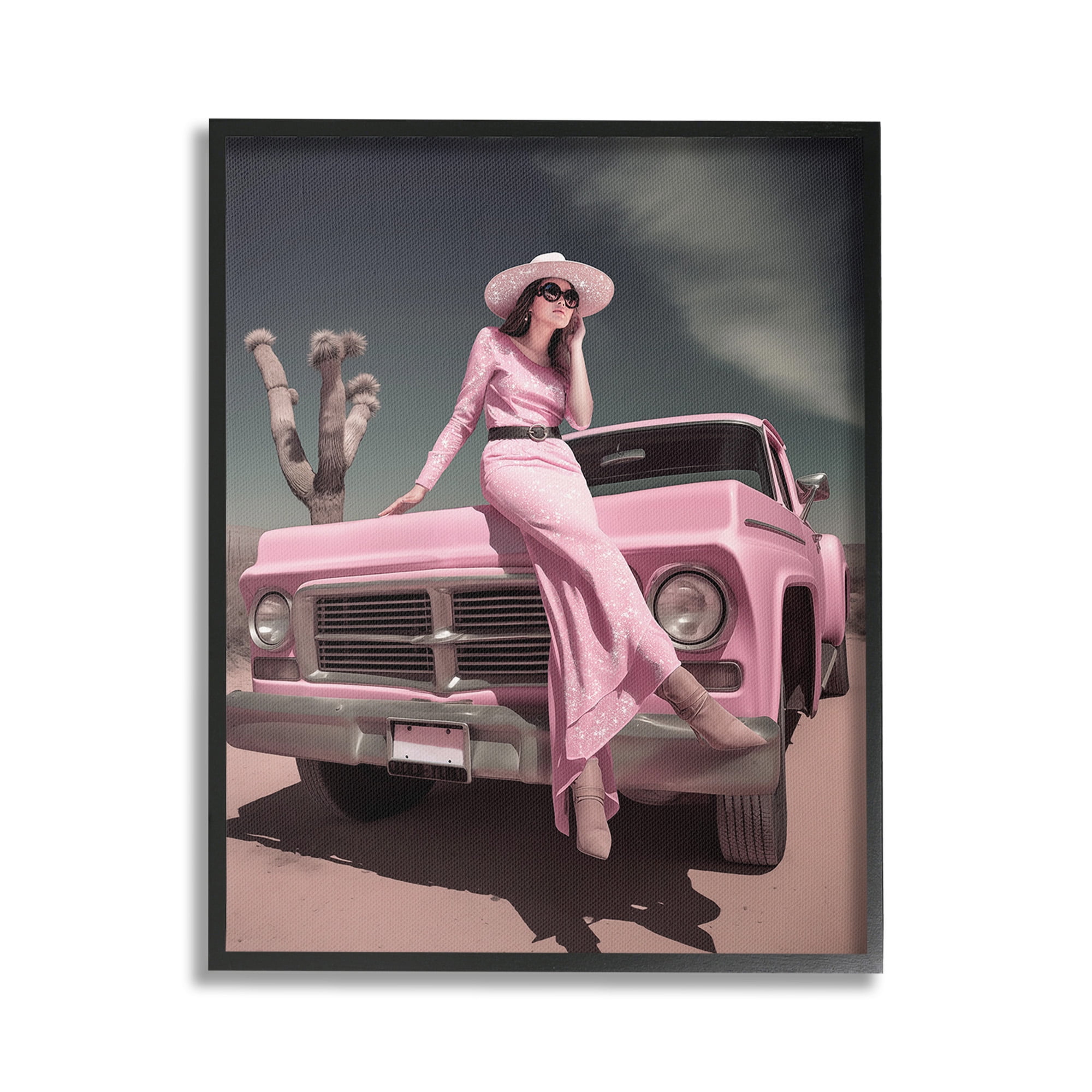 Stupell Industries Glam Woman in Desert Transportation Photography Black Framed Art Print Wall Art, 16 x 20