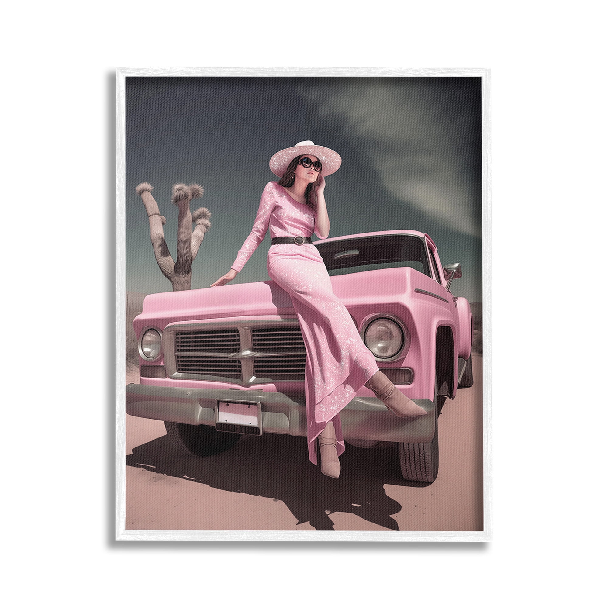 Stupell Industries Glam Woman in Desert Transportation Photography White Framed Art Print Wall Art, 24 x 30
