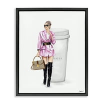 Stupell Industries Glam Woman with Coffee People Painting Black Floater Framed Canvas Art Print Wall Art, 17 x 21
