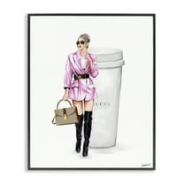 Stupell Industries Glam Woman with Coffee People Painting Black Framed Art Print Wall Art, 11 x 14