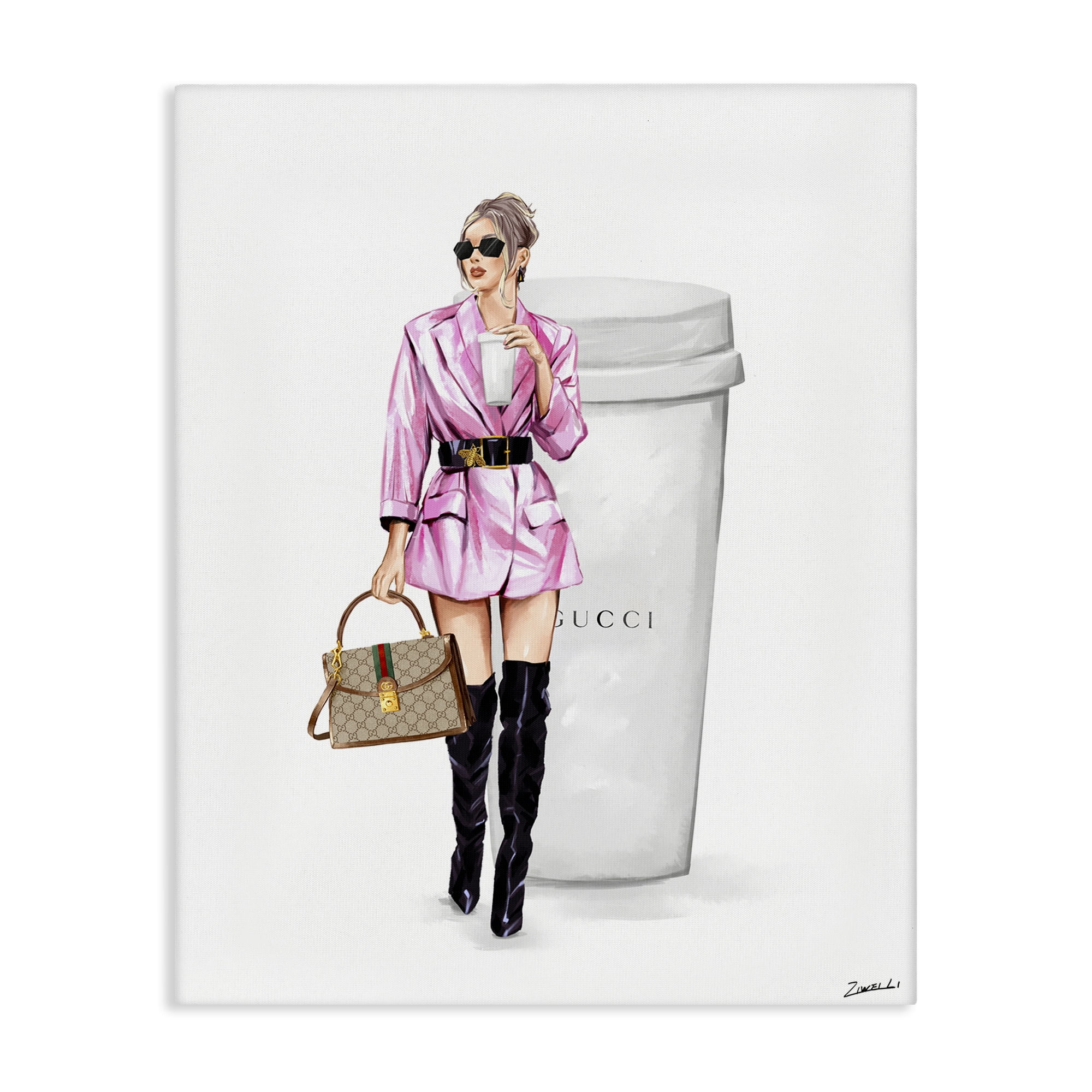 Stupell Industries Glam Woman with Coffee People Painting Wrapped Canvas Art Print Wall Art, 16 x 20