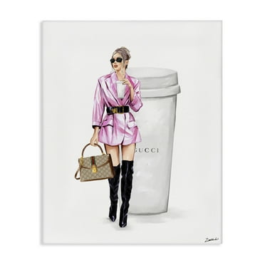 Stupell Industries Glam Woman with Coffee People Painting Wrapped Canvas Art Print Wall Art, 16 x 20