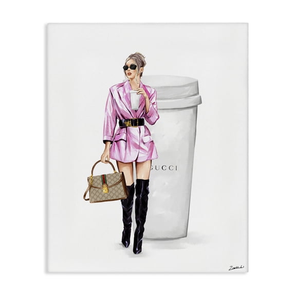 Stupell Industries Glam Woman with Coffee People Painting Wrapped Canvas Art Print Wall Art, 24 x 30