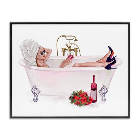 Stupell Industries Glam Woman with Wine Bath Black Framed Giclee Art, 14 x 11, by Ziwei Li