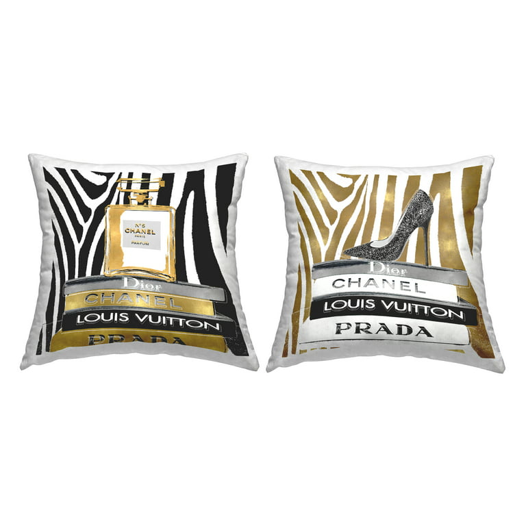 Stupell Industries Glam Zebra Print Fashion Book Stack Design by Madeline Blake 2 Pillows, 18 x 18, Black
