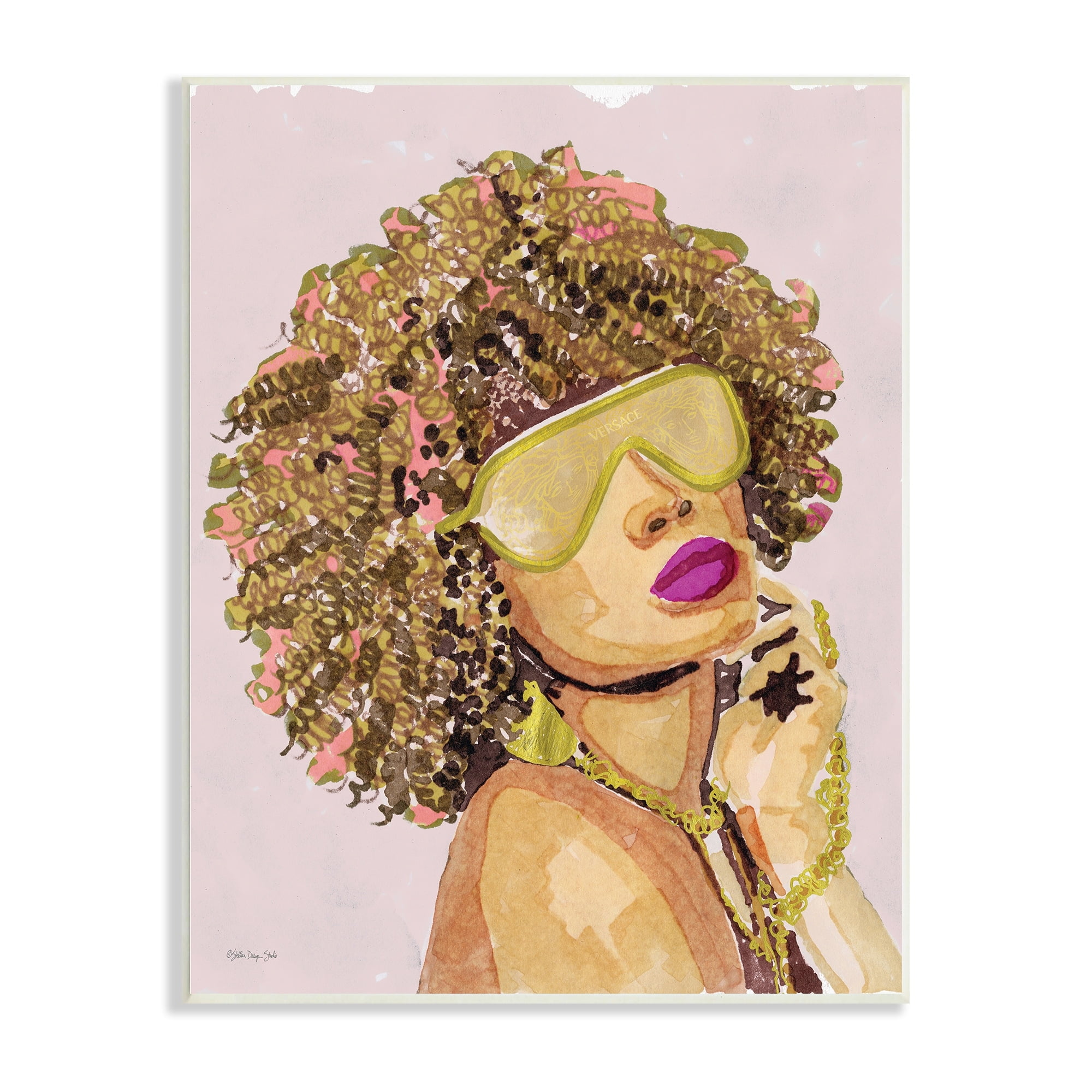 Stupell Industries Glamorous African Female Portrait Gold Fashion Jewelry,13 x 19, Design by Stellar Design Studio