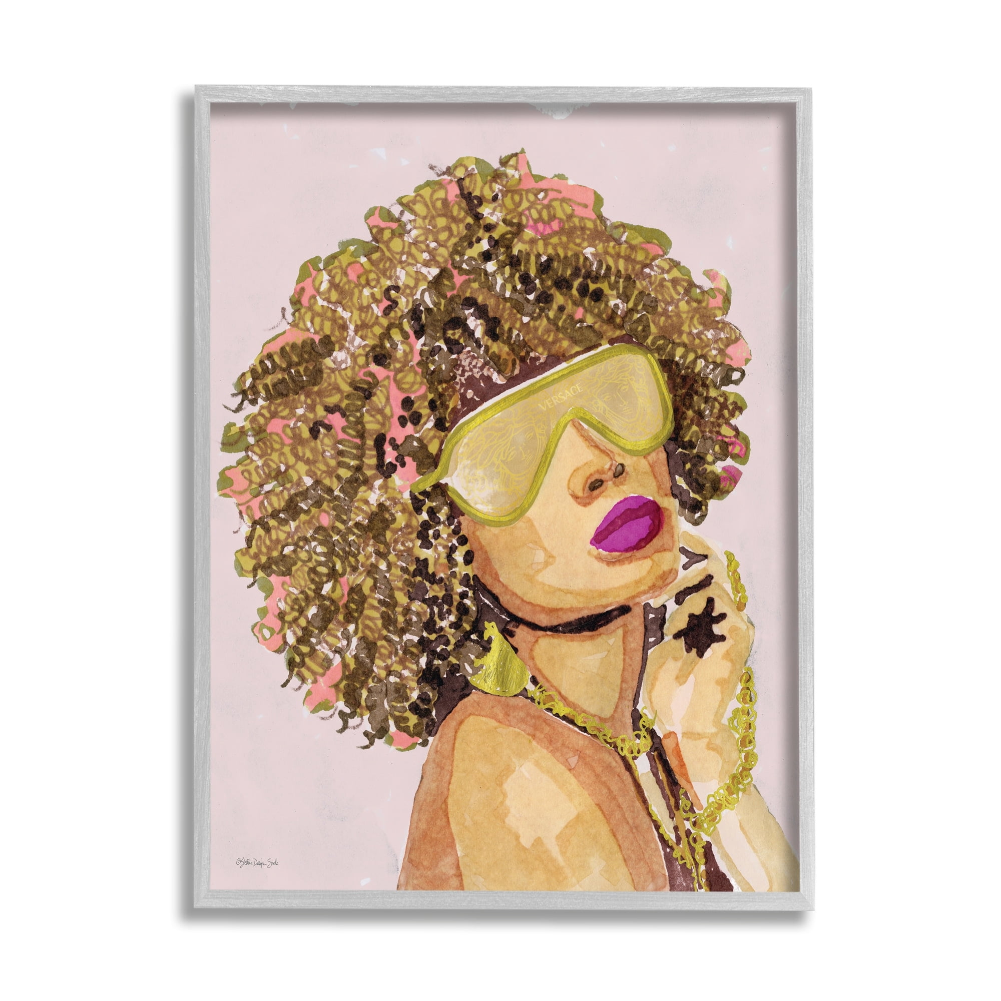 Stupell Industries Glamorous African Female Portrait Gold Fashion Jewelry,24 x 30, Design by Stellar Design Studio