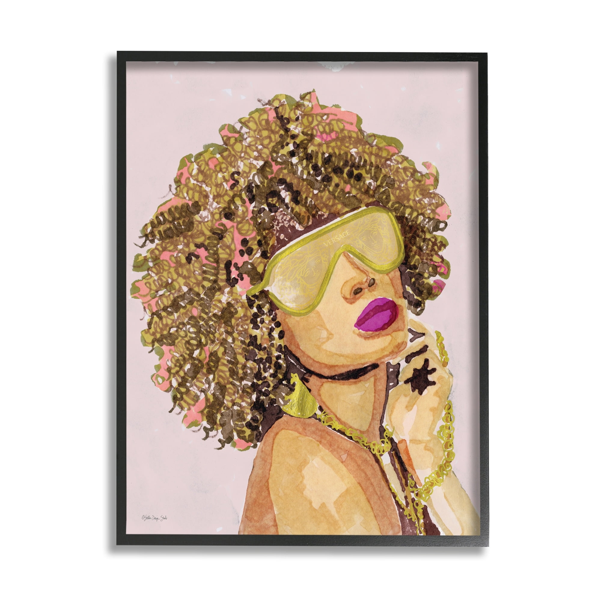Stupell Industries Glamorous African Female Portrait Gold Fashion Jewelry,24 x 30, Design by Stellar Design Studio