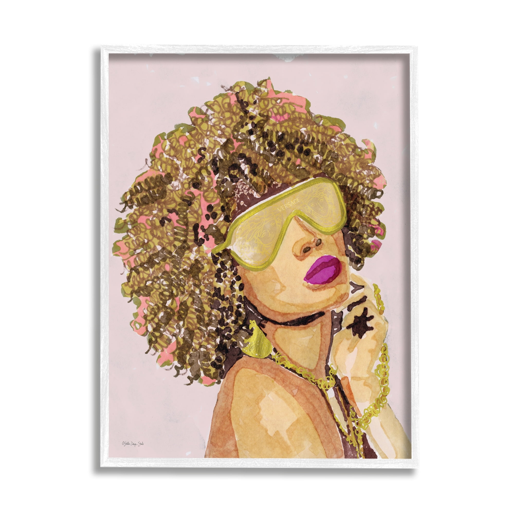 Stupell Industries Glamorous African Female Portrait Gold Fashion Jewelry,24 x 30, Design by Stellar Design Studio