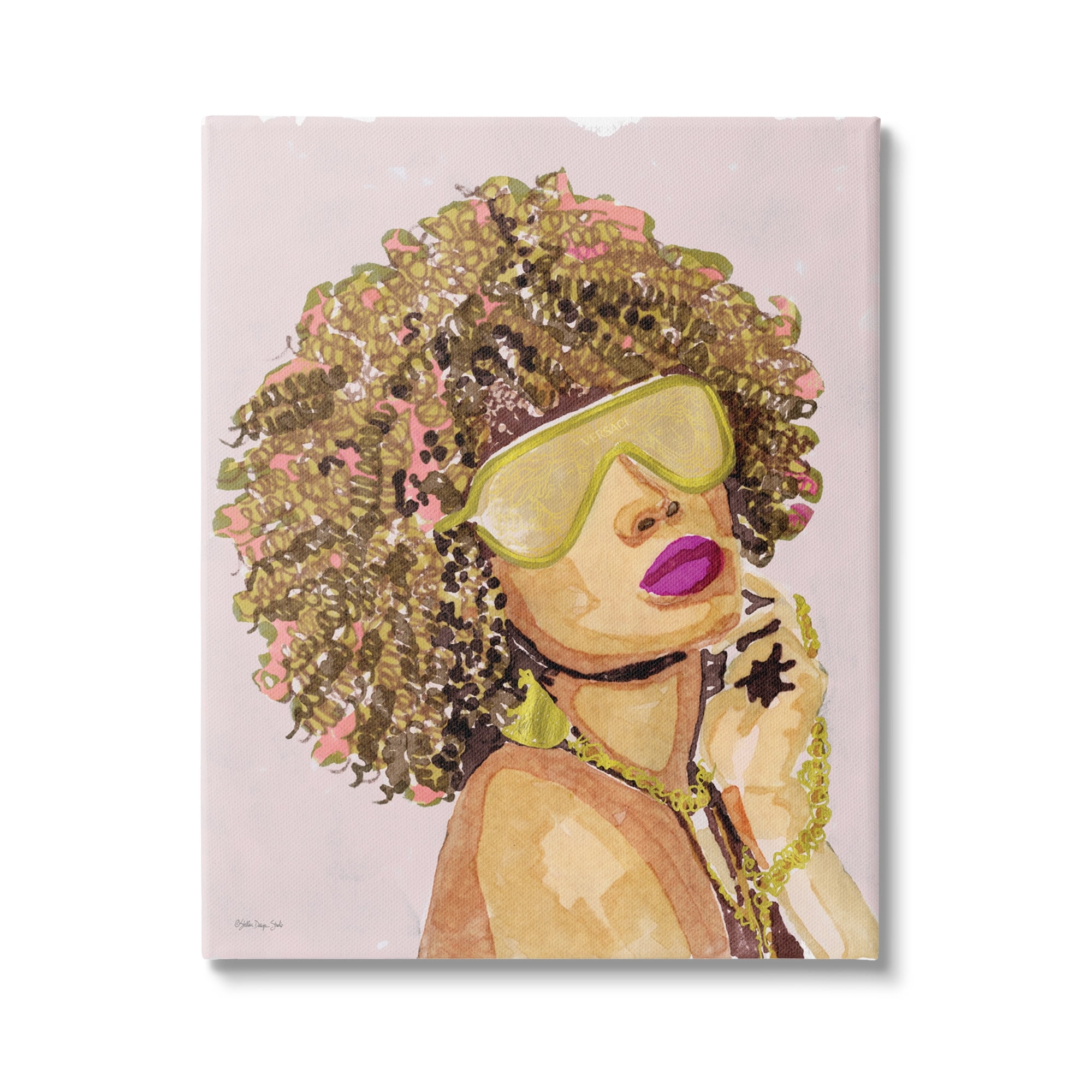 Stupell Industries Glamorous African Female Portrait Gold Fashion Jewelry,24 x 30, Design by Stellar Design Studio