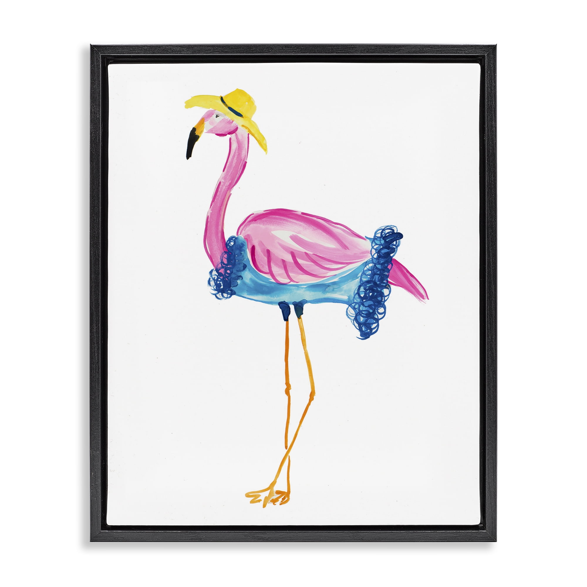 Stupell Industries Glamorous Beach Flamingo Animals & Insects Painting Black Floater Framed Canvas Art Print Wall Art, 25 x 31