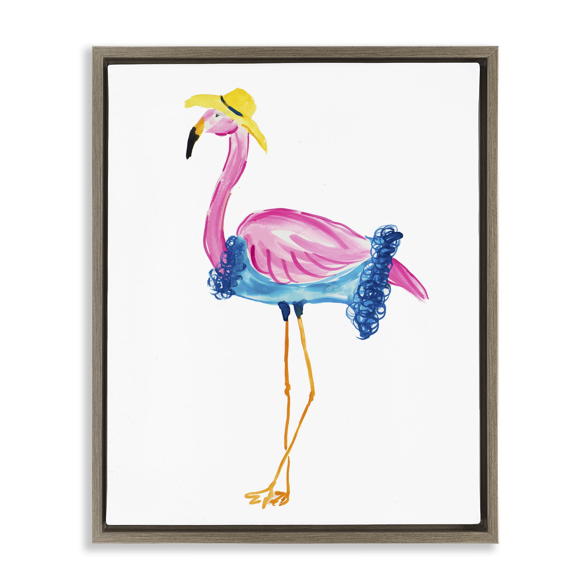 Stupell Industries Glamorous Beach Flamingo Animals & Insects Painting Brown Floater Framed Canvas Art Print Wall Art, 17 x 21