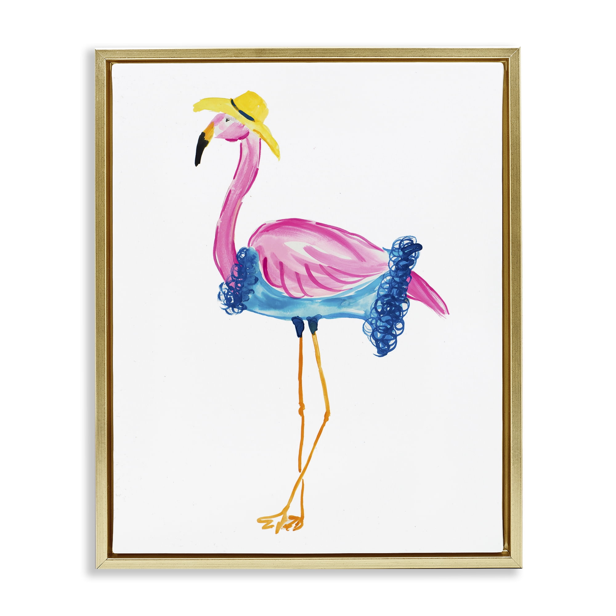 Stupell Industries Glamorous Beach Flamingo Animals & Insects Painting Gold Floater Framed Canvas Art Print Wall Art, 17 x 21