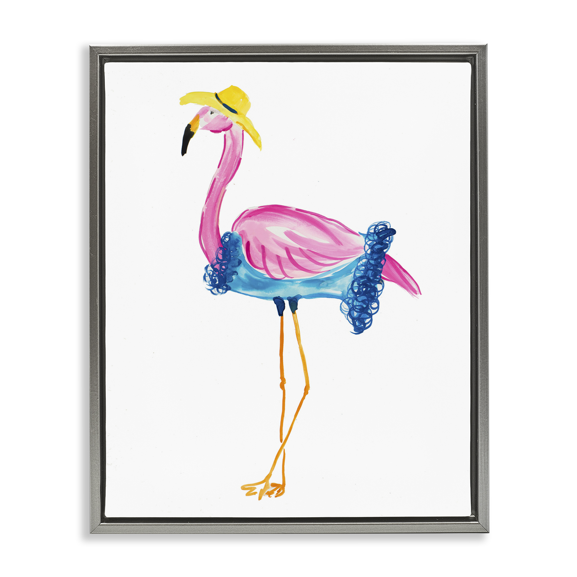 Stupell Industries Glamorous Beach Flamingo Animals & Insects Painting Gray Floater Framed Canvas Art Print Wall Art, 17 x 21