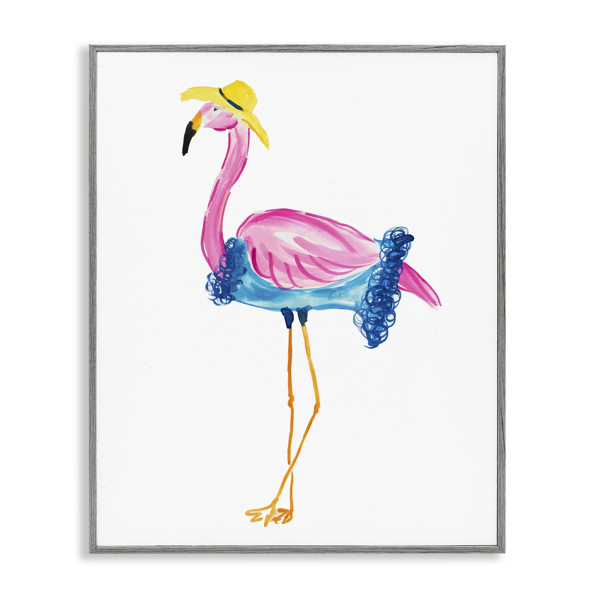 Stupell Industries Glamorous Beach Flamingo Animals & Insects Painting Gray Framed Art Print Wall Art, 11 x 14