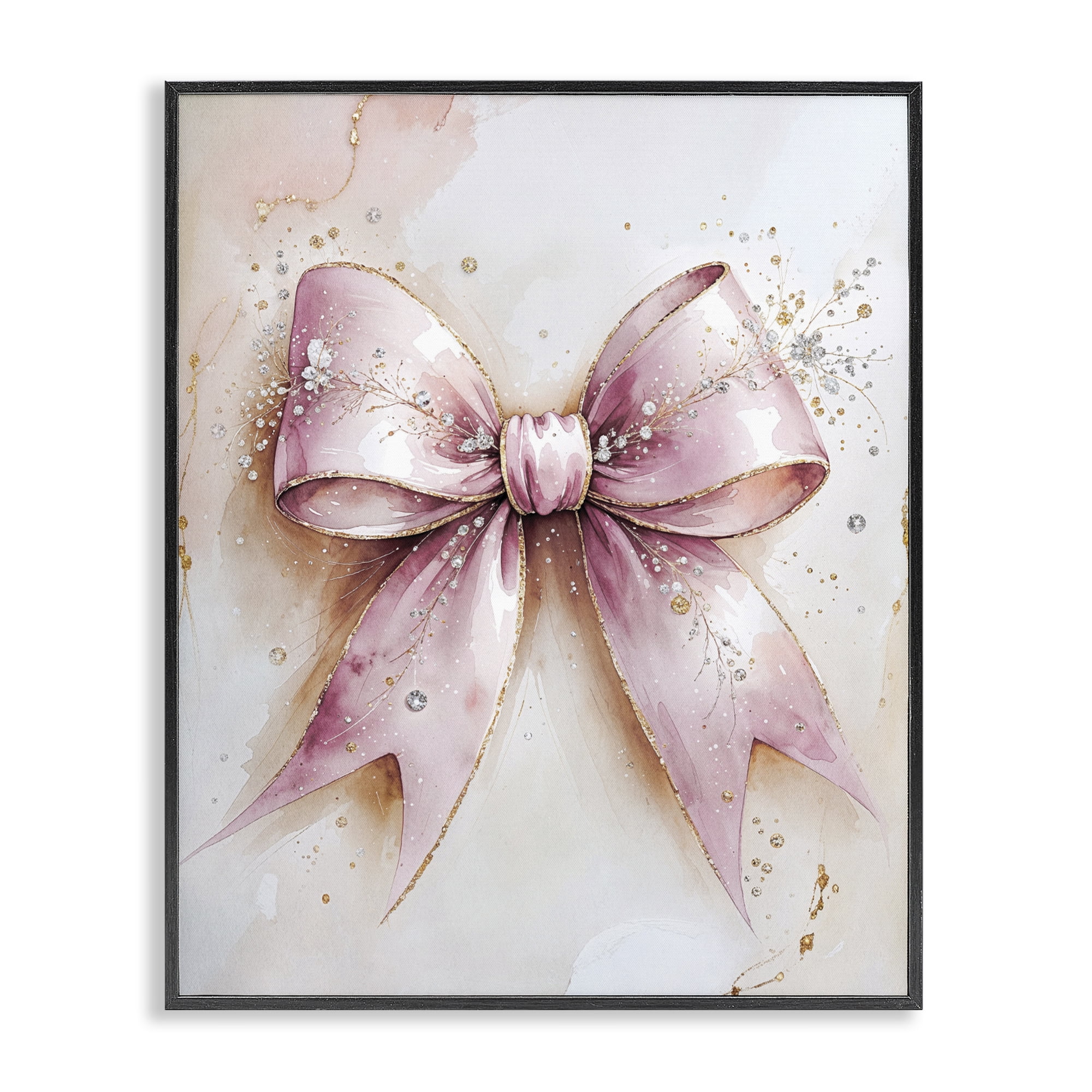 Stupell Industries Glamorous Blush Pink Bow Black Framed Giclee Art, design by Nataly White