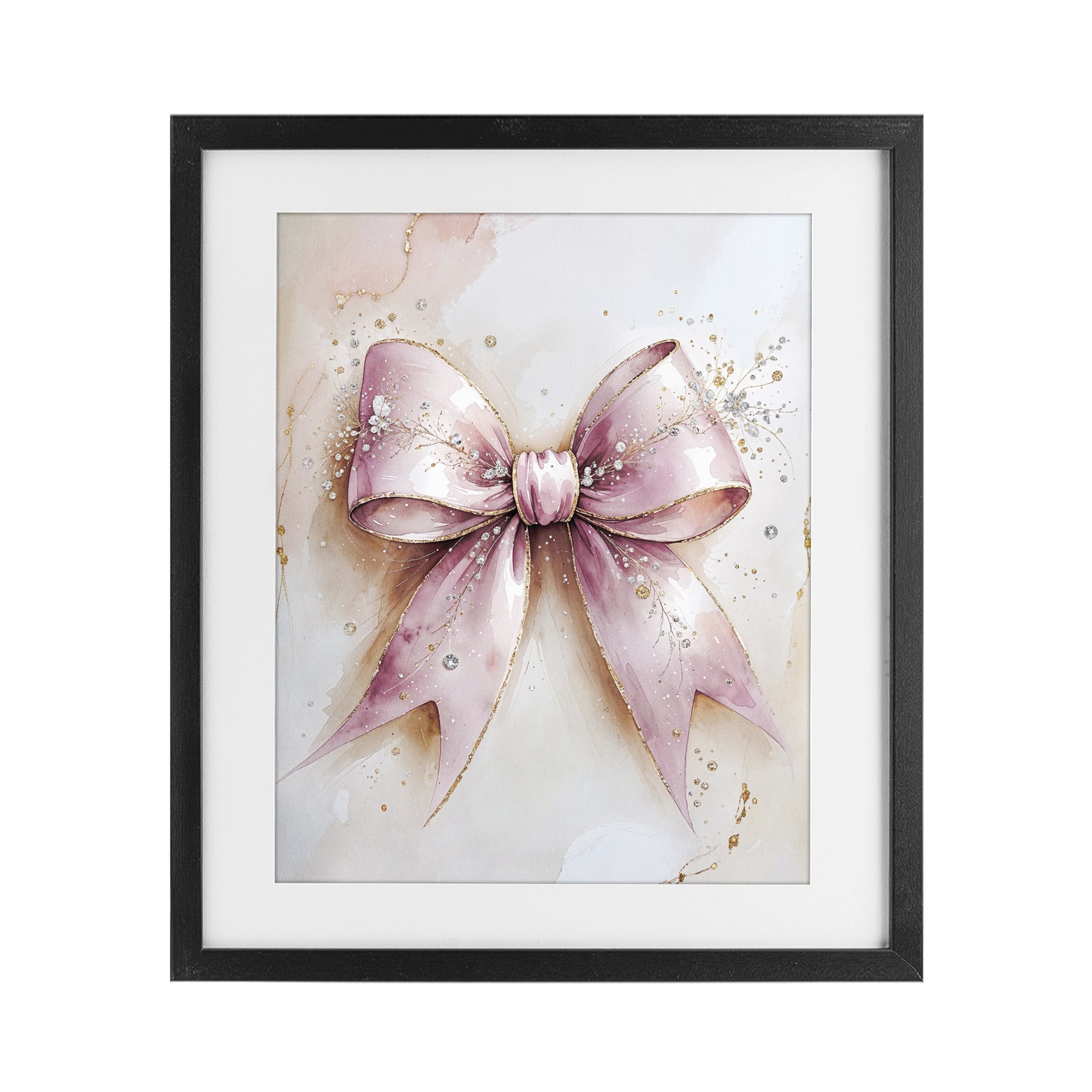 Stupell Industries Glamorous Blush Pink Bow Black Framed Print Under Glass, design by Nataly White