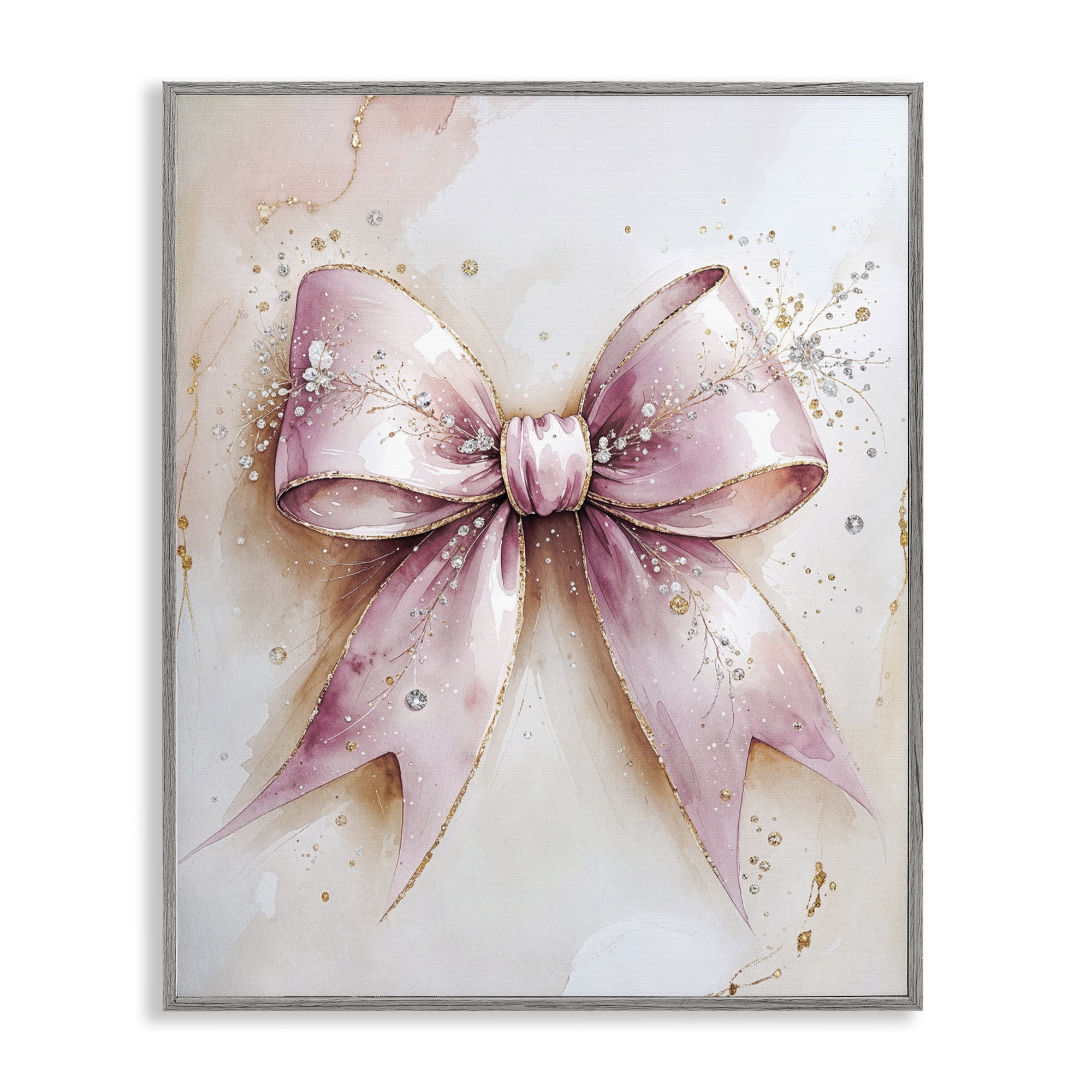 Stupell Industries Glamorous Blush Pink Bow Gray Framed Giclee Art, design by Nataly White