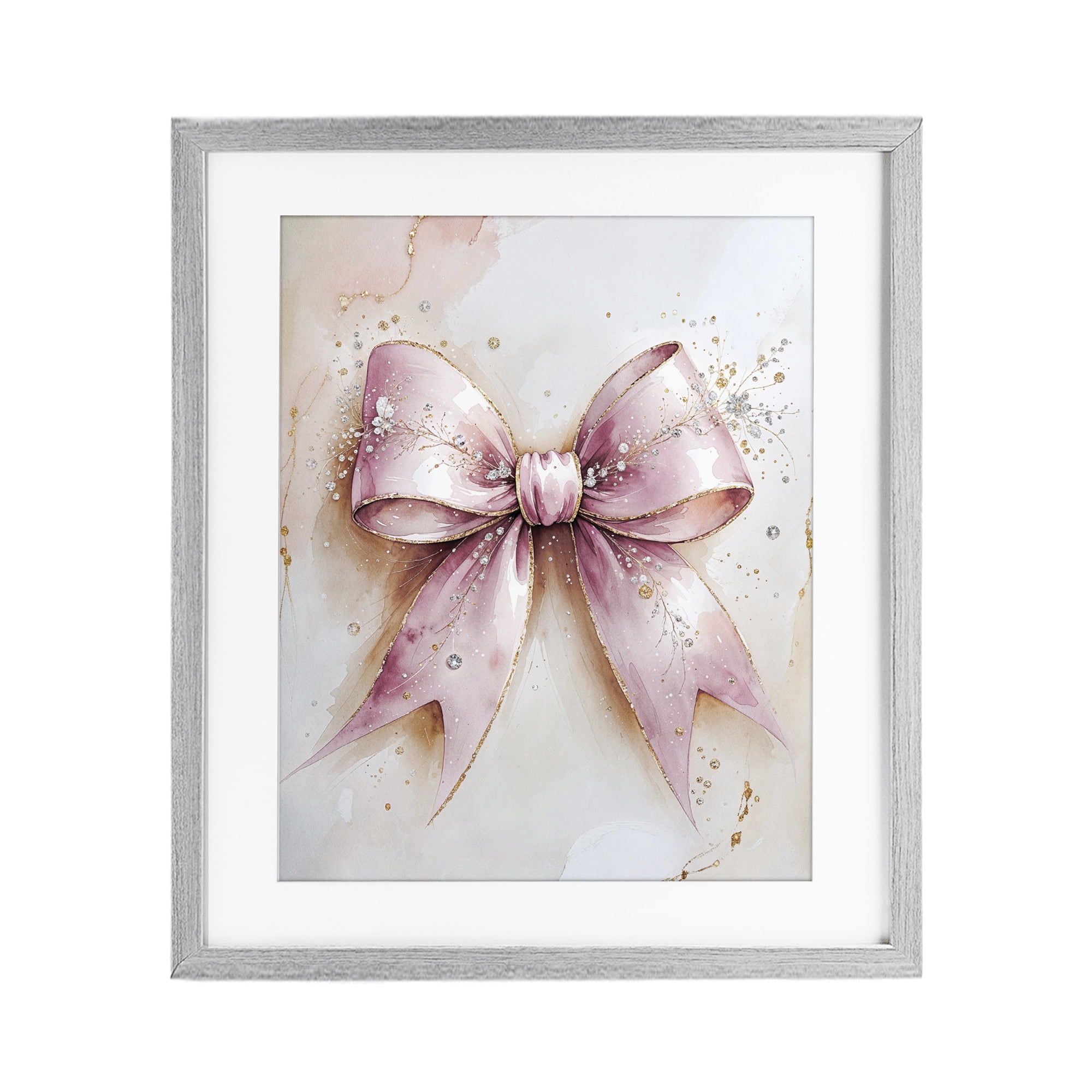 Stupell Industries Glamorous Blush Pink Bow Gray Framed Print Under Glass, design by Nataly White