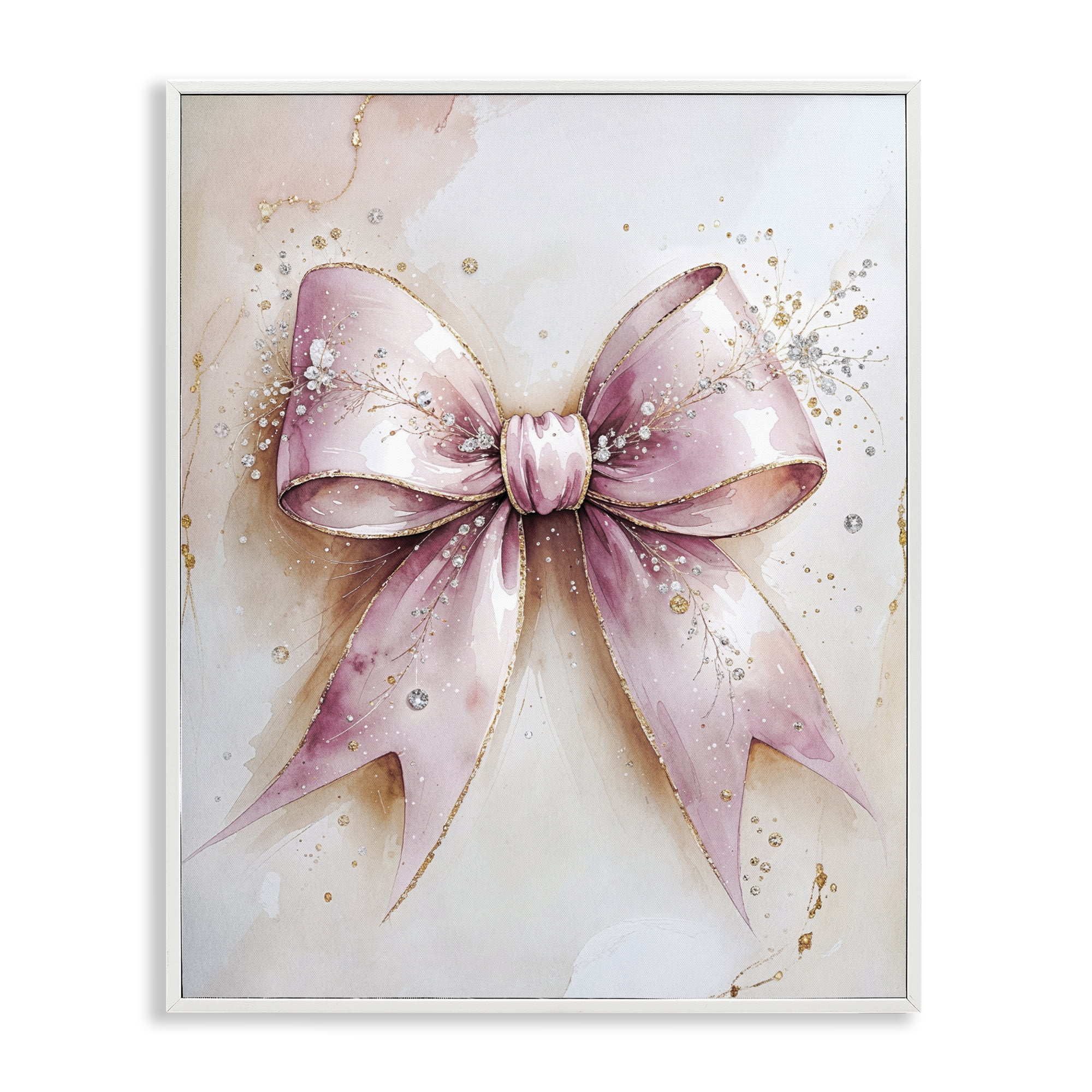 Stupell Industries Glamorous Blush Pink Bow White Framed Giclee Art, design by Nataly White