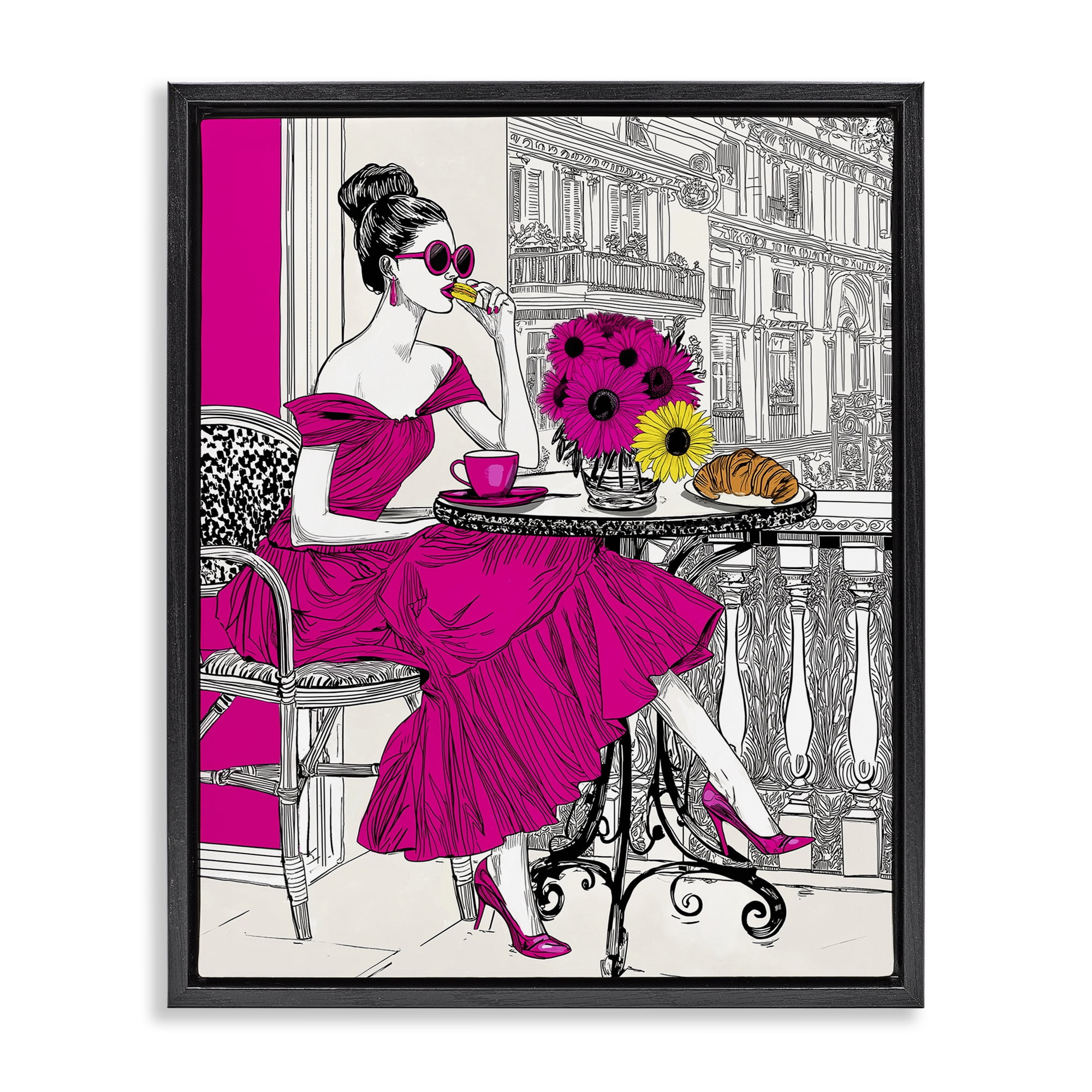 Stupell Industries Glamorous Brunch on Balcony Black Framed Floater Canvas Wall Art, design by Jess Stempel