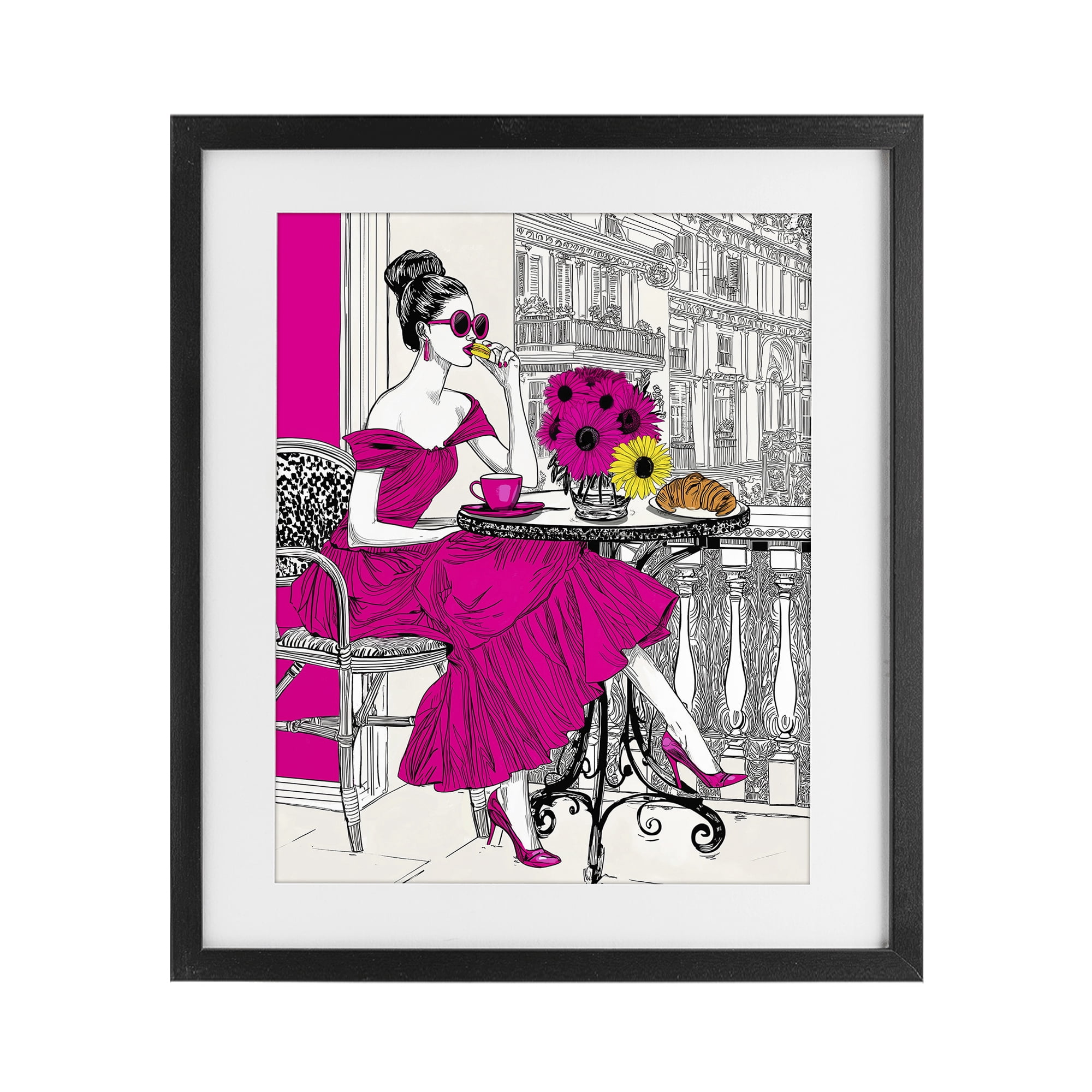 Stupell Industries Glamorous Brunch on Balcony Black Framed Print Under Glass, design by Jess Stempel