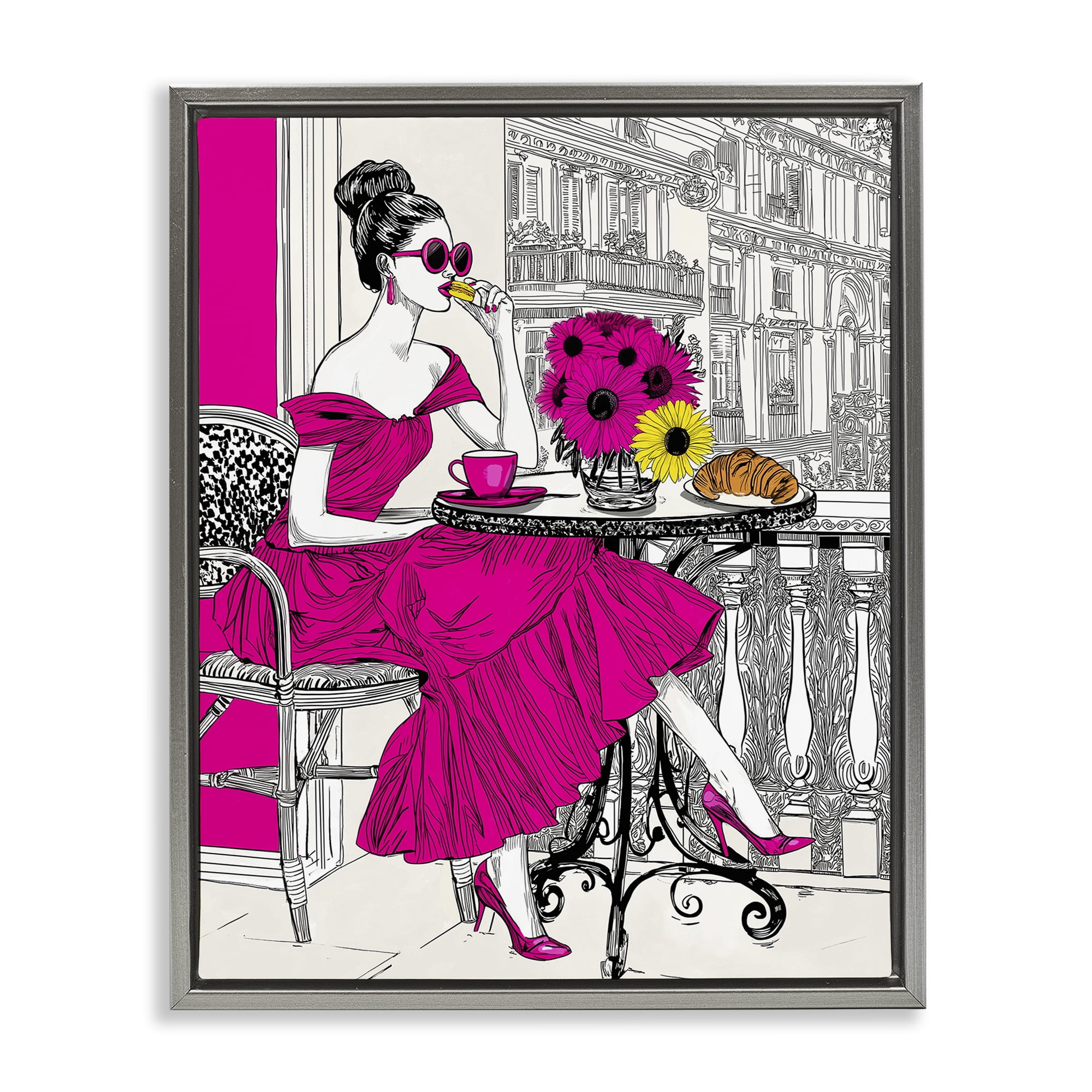 Stupell Industries Glamorous Brunch on Balcony Gray Framed Floater Canvas Wall Art, design by Jess Stempel