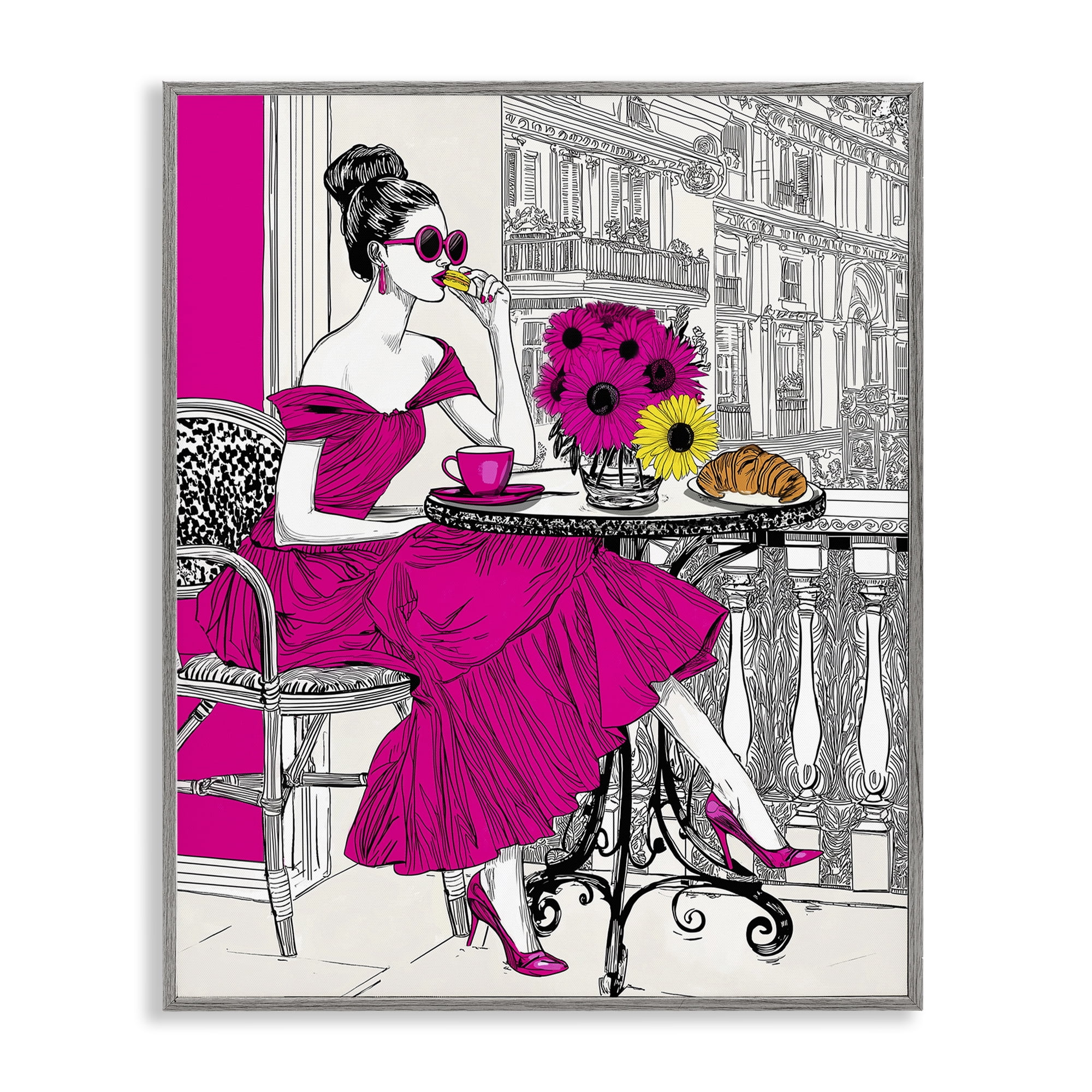 Stupell Industries Glamorous Brunch on Balcony Gray Framed Giclee Art, design by Jess Stempel