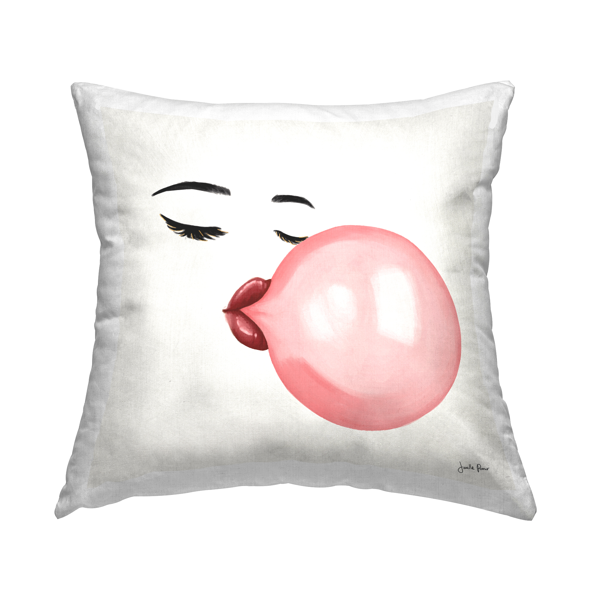 Stupell Industries Glamorous Face Blowing Bubble Gum Bold Lips Pink,18 x 7 x 18 Decorative Pillows