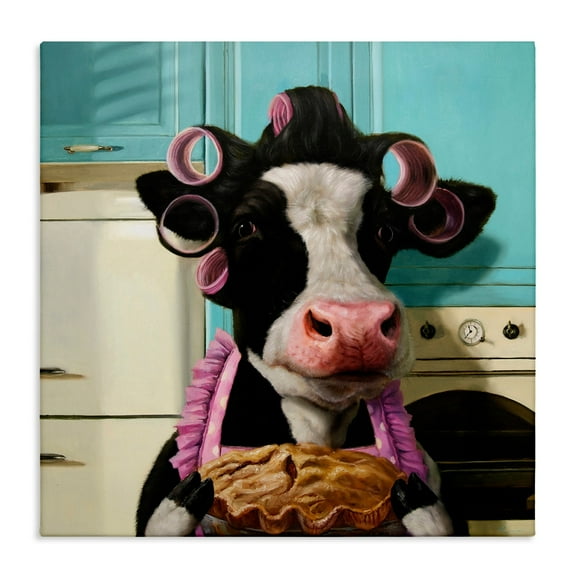 Stupell Industries Glamorous Farm Cow Baking Pie Hair Rollers Canvas Wall Art, 17 x 17, Design by Lucia Heffernan