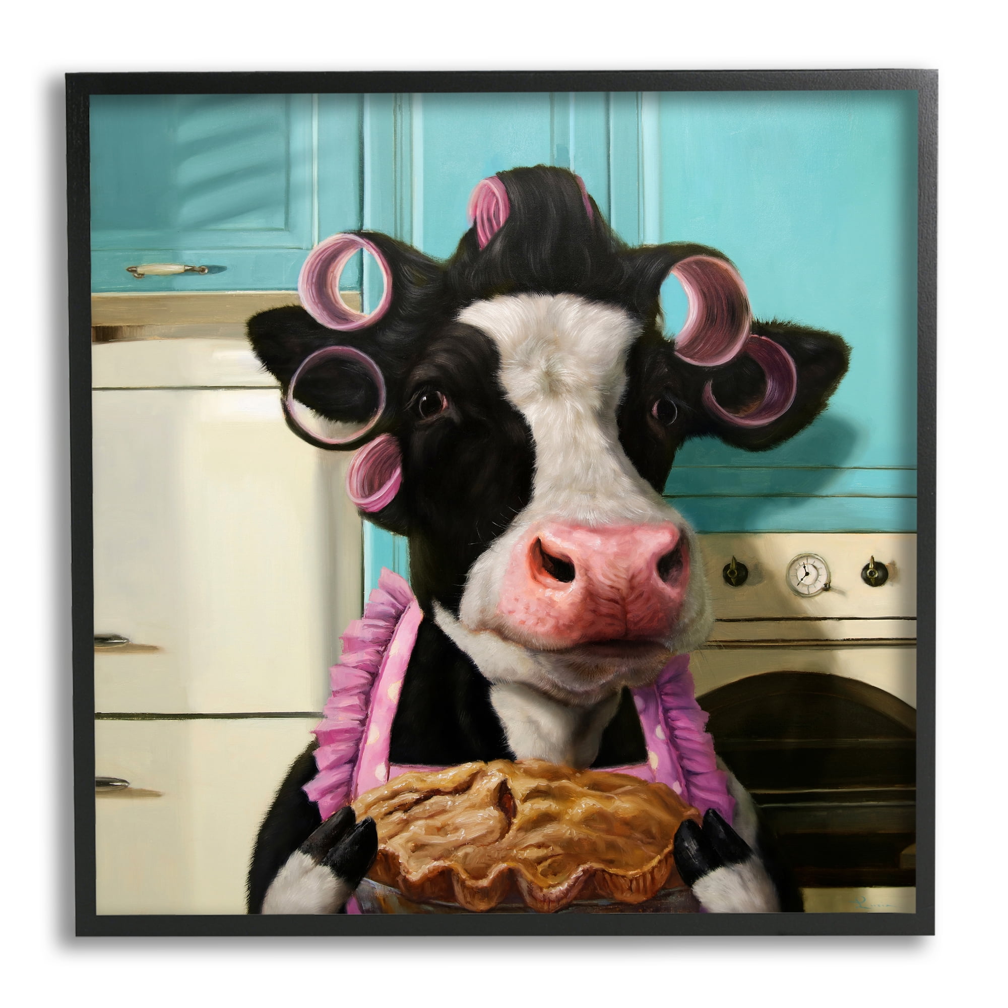 Stupell Industries Glamorous Farm Cow Baking Pie Hair Rollers Framed Wall Art, 24 x 24, Design by Lucia Heffernan