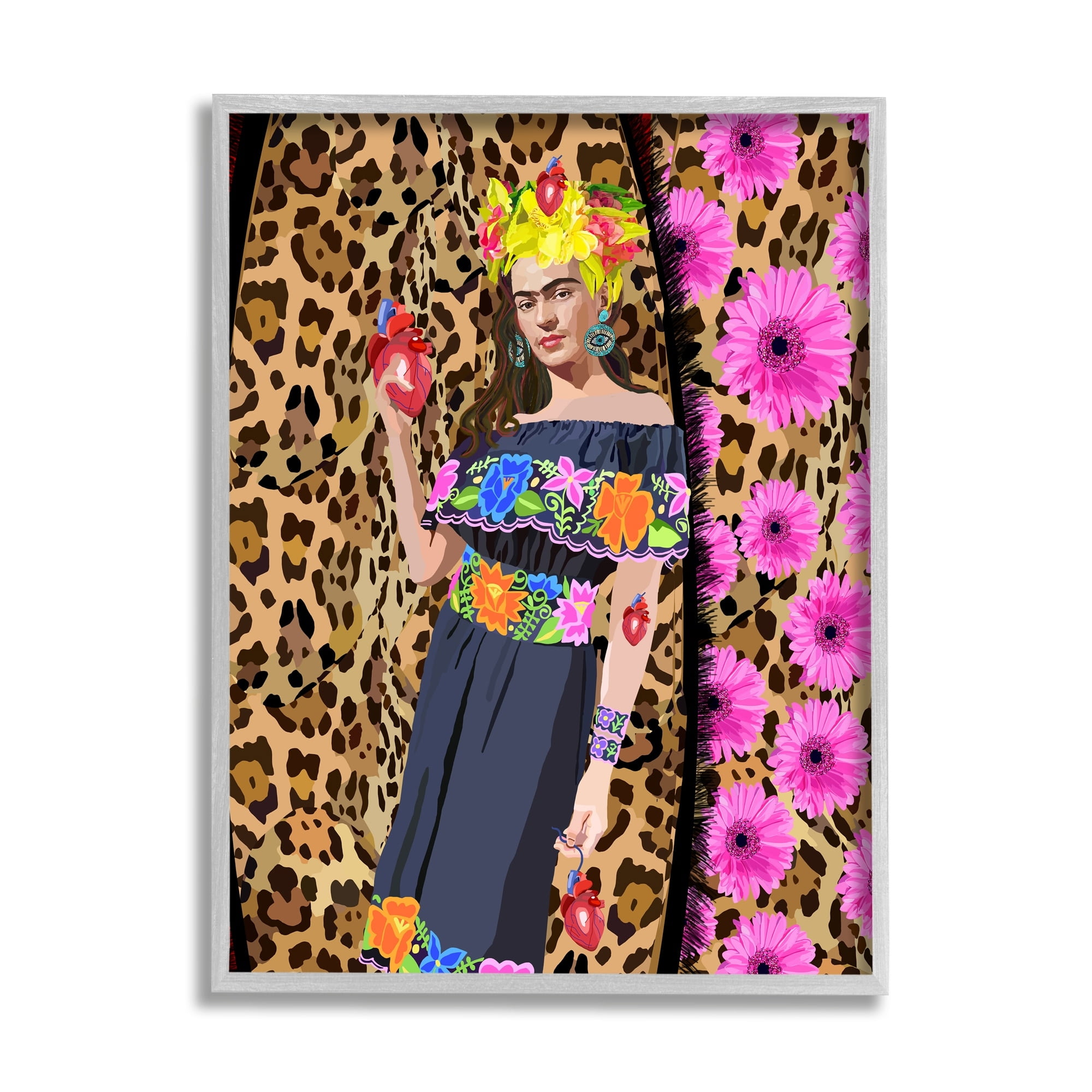 Stupell Industries Glamorous Frida Standing Leopard Pattern Bold Floral , 11 x 14, Design by Lynnda Rakos