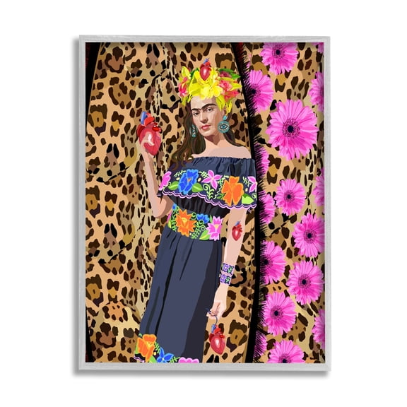 Stupell Industries Glamorous Frida Standing Leopard Pattern Bold Floral , 11 x 14, Design by Lynnda Rakos