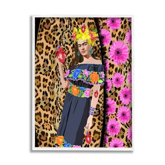Stupell Industries Glamorous Frida Standing Leopard Pattern Bold Floral , 24 x 30, Design by Lynnda Rakos