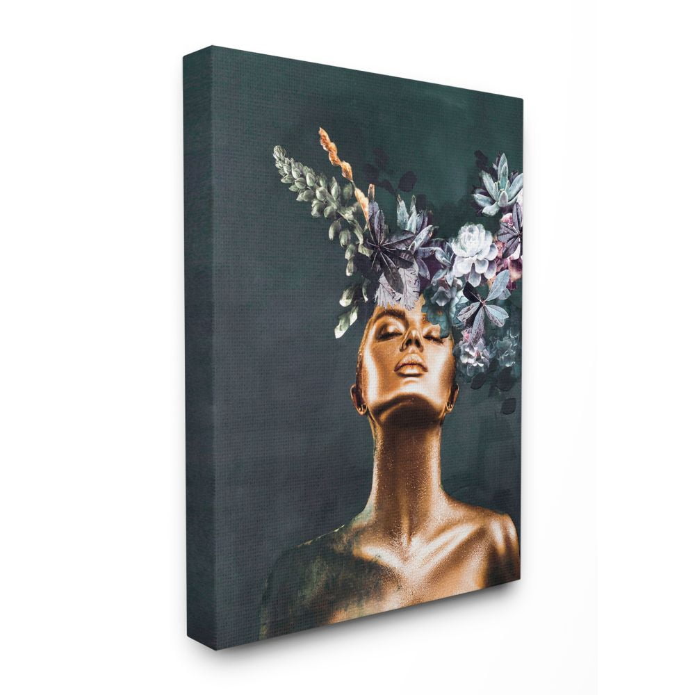 Stupell Industries Glamour Bronze Female Portrait Succulent Plants Canvas Wall Art Design by Design Fabrikken, 24" x 30"
