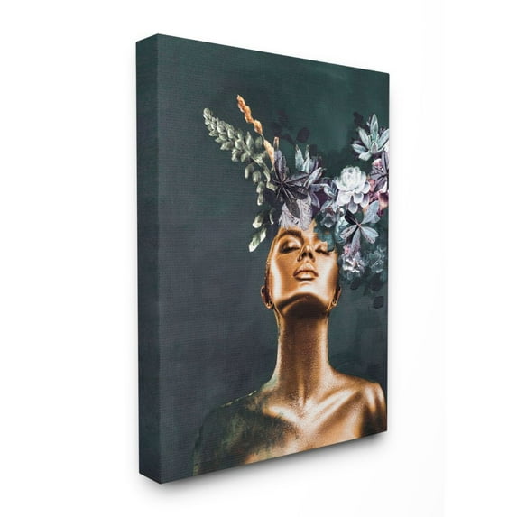 Stupell Industries Glamour Bronze Female Portrait Succulent Plants Canvas Wall Art Design by Design Fabrikken, 30" x 40"